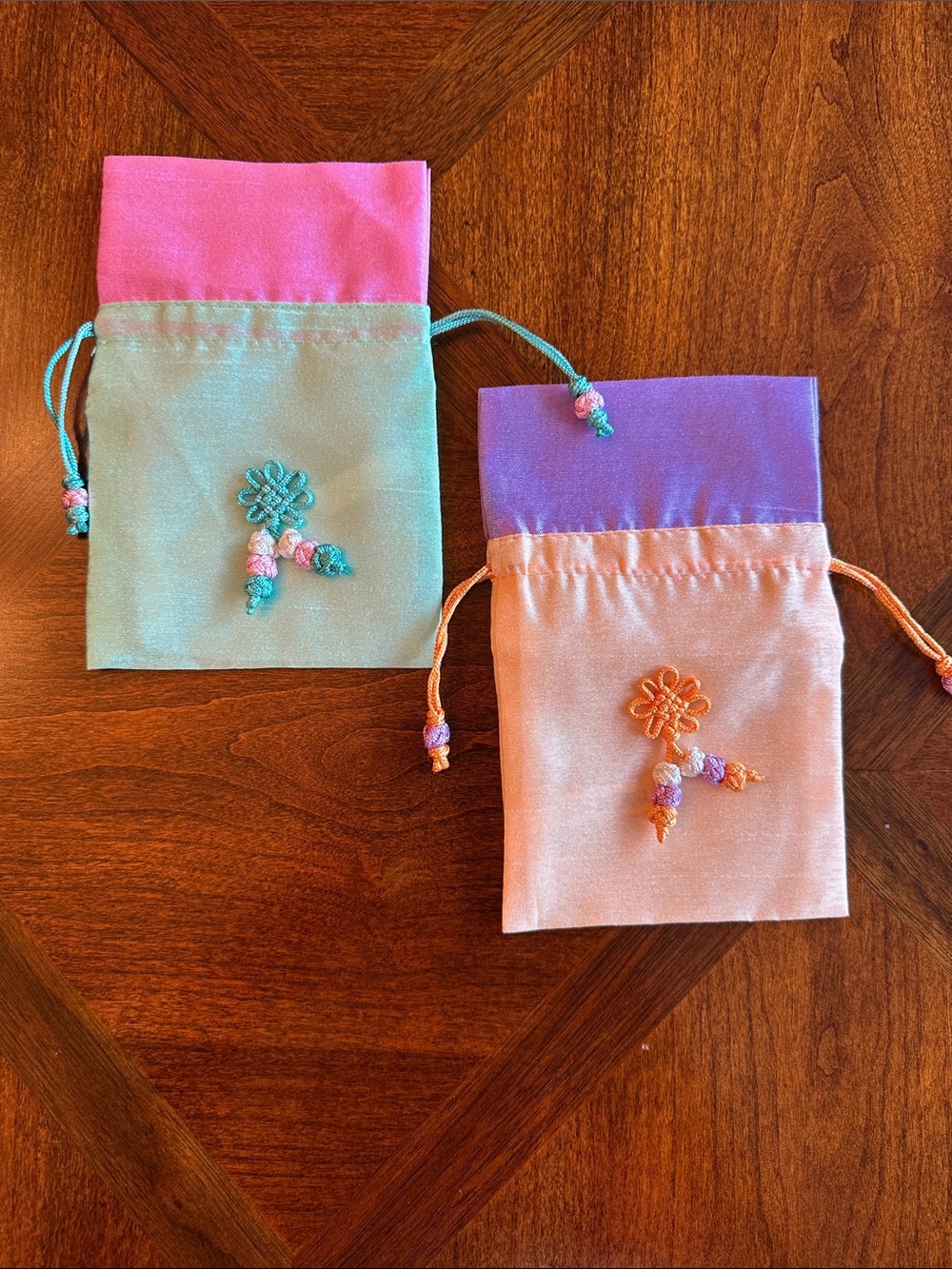 Set of 2 Korean Traditional Lucky Pouches Bokjumeoni Hand Knotted Gift Bags